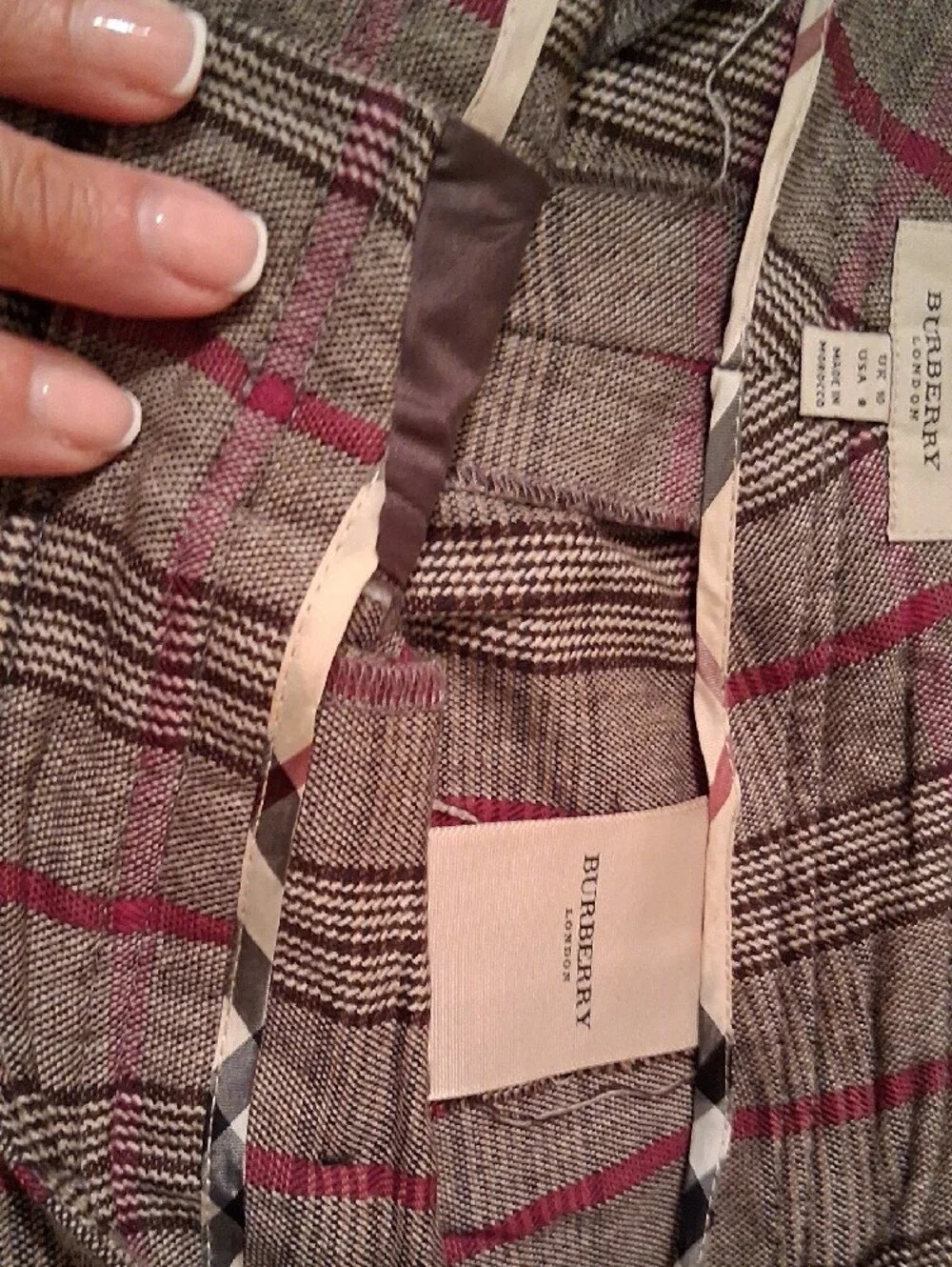 Burberry Plaid  Womens Dress Pants in Gray with Red Stripes